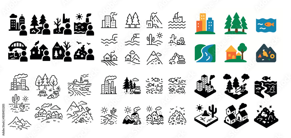 Fototapeta premium Diverse nature and urban icon set