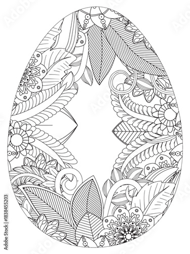 Simple Easter egg illustration decorated with a delicate and clean outline pattern of daisy flowers perfect for coloring pages