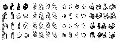 Skincare routine icons set