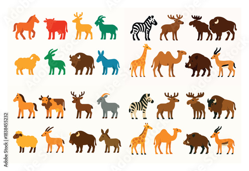 Colorful farm and wild animals collection