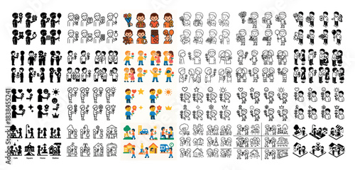 Diverse cartoon character icons set