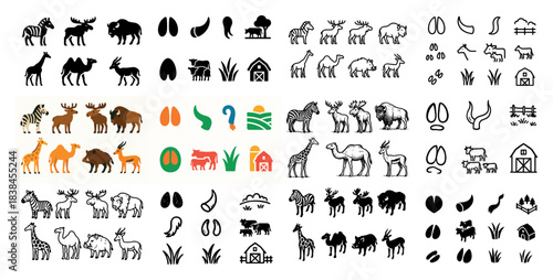 Animal silhouettes and tracks set