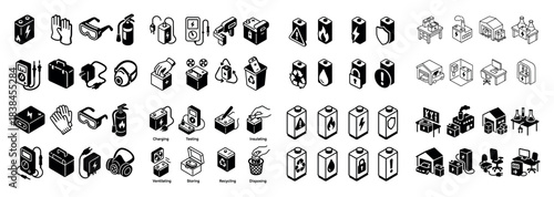 Monochrome icon set: technology and recycling