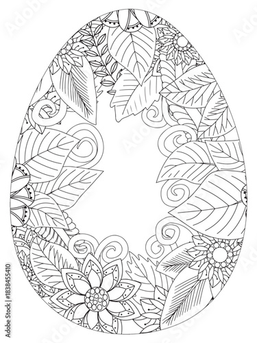 Simple Easter egg illustration decorated with a delicate and clean outline pattern of daisy flowers perfect for coloring pages