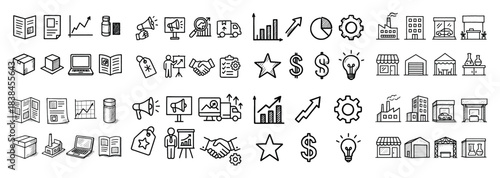 Hand-drawn business and office icons