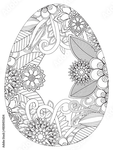 Simple Easter egg illustration decorated with a delicate and clean outline pattern of daisy flowers perfect for coloring pages