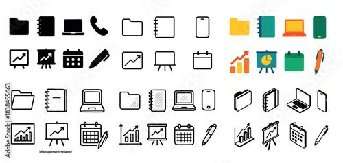 Office icons collection: devices and charts