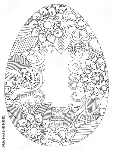Simple Easter egg illustration decorated with a delicate and clean outline pattern of daisy flowers perfect for coloring pages