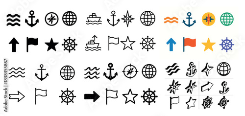 Nautical icons set: anchors and ships
