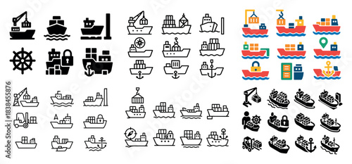 Variety of nautical cargo ship icons