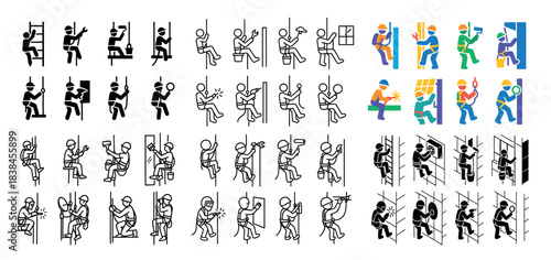 Construction worker safety icons set
