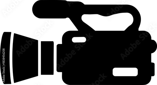 Professional Camcorder Icon Vector Illustration - High-Quality Black Silhouette Symbol Representing Video Recording, Filmmaking, Broadcasting, and Digital Media Production Equipment.