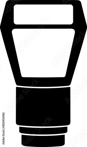 Simple Vector Icon of an External Camera Flash or Speedlight Strobe - Isolated Black Silhouette Symbol for Photography Apps, Studio Gear, E-commerce, and Equipment UI/UX Design.