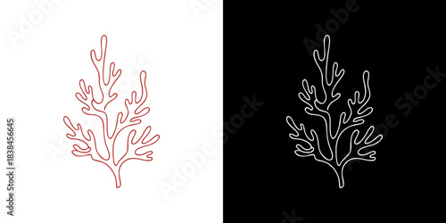 Elegant line art vector illustration of a stylized branching plant or underwater coral organism, perfect for minimalist nature-inspired designs and graphic elements on contrasting backgrounds