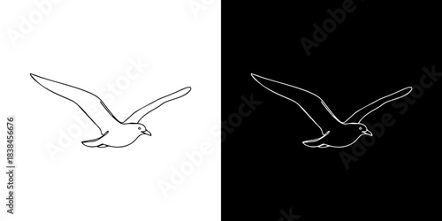Vector line art of a graceful bird in flight, a minimalist black and white outline illustration perfect for modern graphic design and versatile creative projects