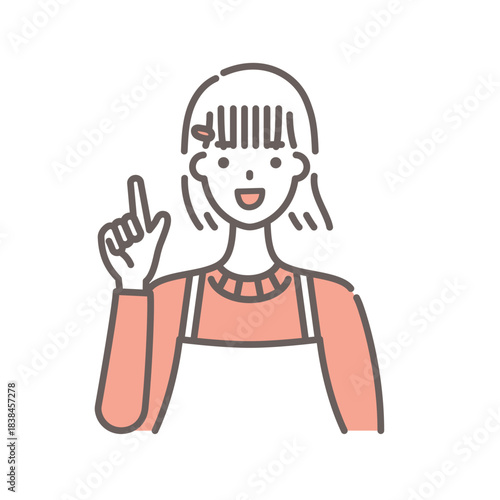 笑顔の素敵な女性が指さしポーズをしているイラスト