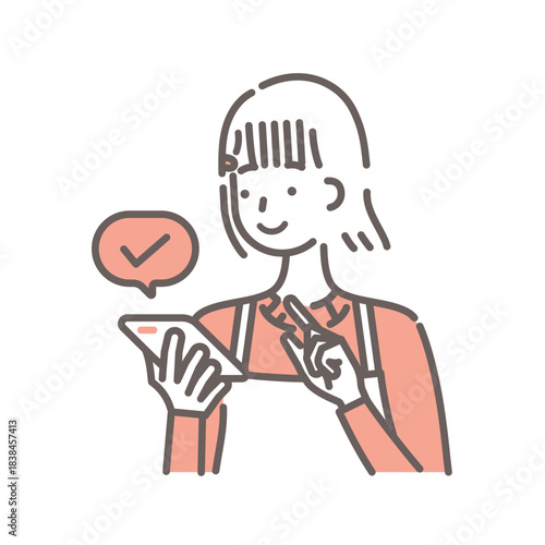 微笑みを浮かべてスマートフォンを見つめる女性のイラスト