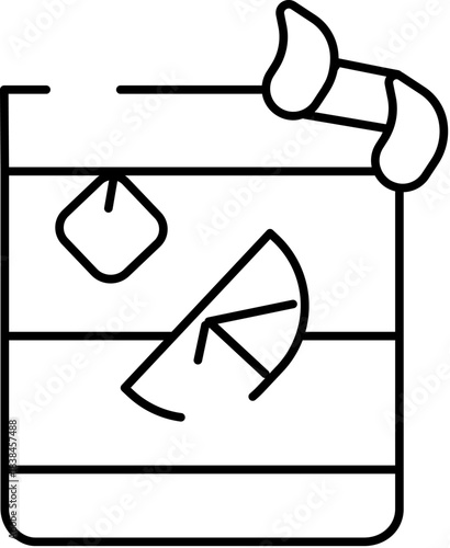 Cocktail drink with ice and lemon garnish line icon