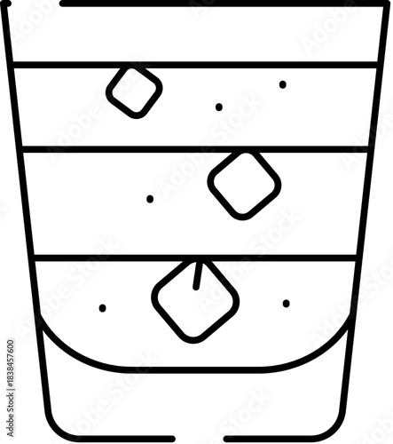 Glass of drink with ice cubes line art icon