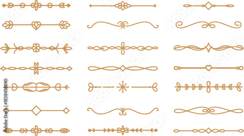 Collection of Elegant Golden Decorative Borders and Ornaments