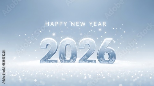 Happy New Year 2026 with Sparkling Snowflakes and Frosty Numbers