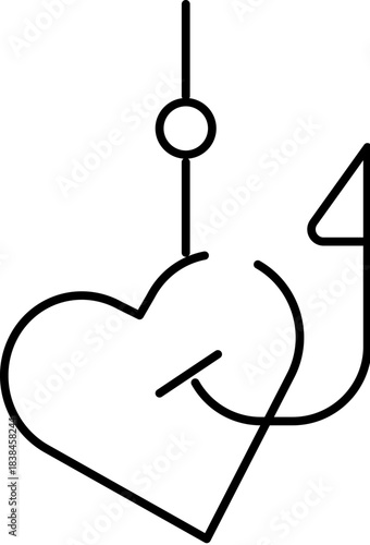 Heart bait on fishing hook drawing love trap
