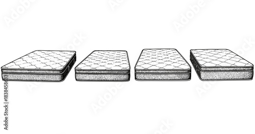 Set of four simple mattresses with quilted pattern in black and white