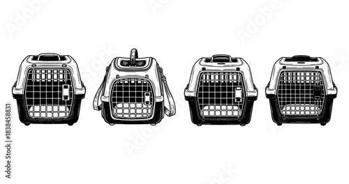 Vector illustration of empty pet carrier from four angles