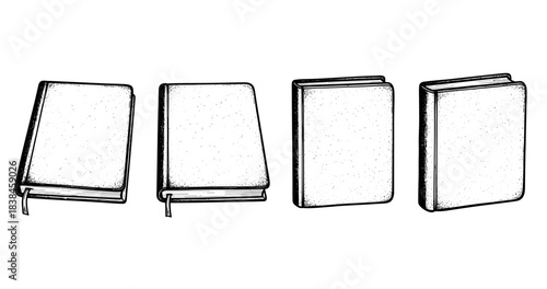 Set of four hand-drawn blank books with textured covers