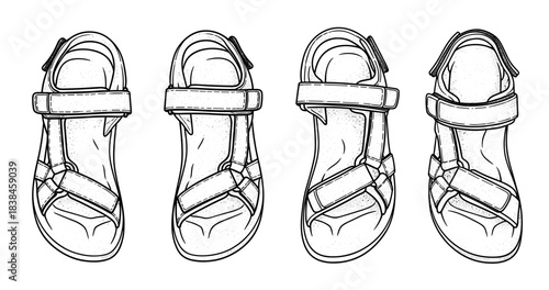 Vector illustration of four sandals with straps and buckles