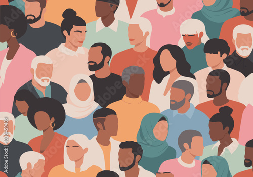 A diverse group of people from various backgrounds and ethnicities, illustrating community and global population.