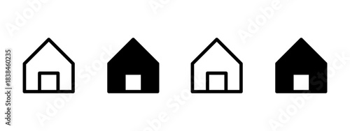 Simple Black and White House Home with Door Residence Mortgage Symbol or Website Homepage Button Badge Sign Icon Set. Vector Image.