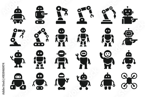 Collection of robot and robotic arm illustrations for design and creativity purposes