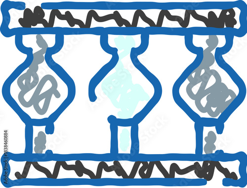 Hand drawing blue balustrade railing sketch art
