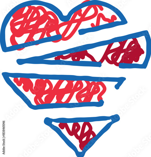 Abstract broken heart doodle illustrating emotional pain