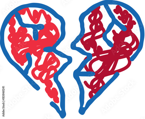 Broken heart doodle showing heartache and emotional pain