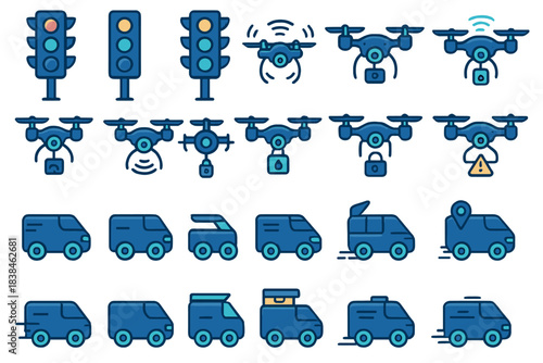 Drones and traffic signals interacting within a transport and delivery system in an urban setting