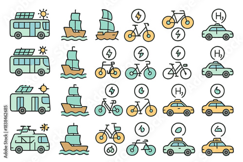 Different types of transport with focus on renewable energy and their benefits on the environment in a modern setting