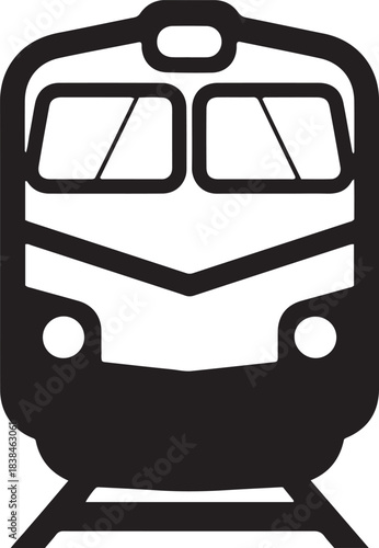 Front view train silhouette minimal bold line railway transportation icon with clean outline for travel map graphics