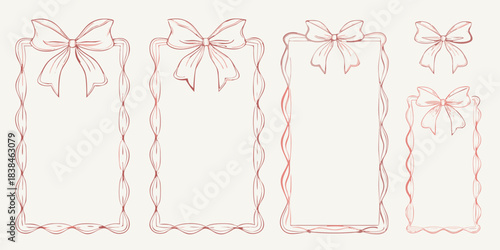 Delicate sketch illustrations of decorative ribbon bows and rectangular frames
