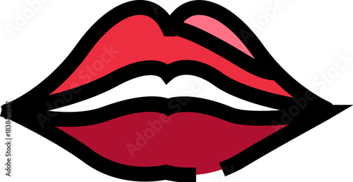 Red lips with dark outline icon concept