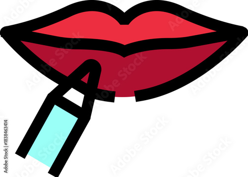 Applying lip liner to red lips contour outline