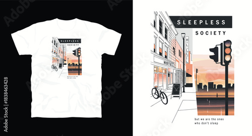 Sleepless society urban city street design vector illustration for t shirt print