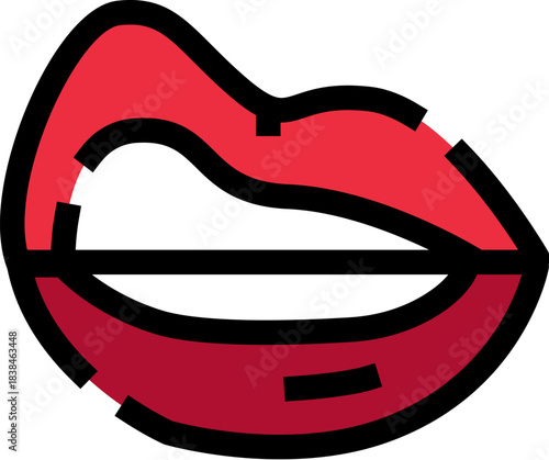 Red lips bitting lip evoking sensuality and desire