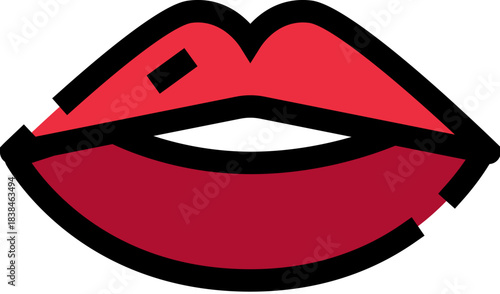 Kissing red lips icon for love and beauty