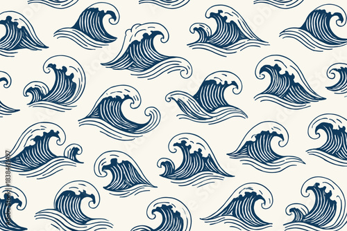 Pattern of ocean waves shown in different sizes and shapes on a light background during daytime outside