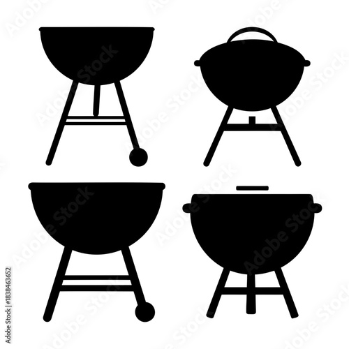 Various black barbecue grill icons for outdoor cooking set