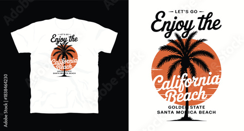 Let's go enjoy the california beach santa monica t-shirt design with palm tree