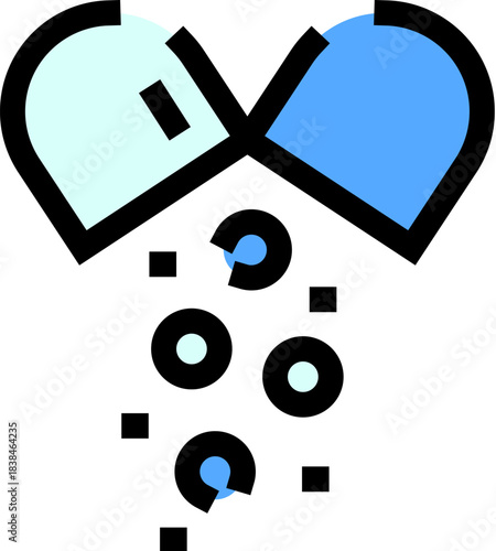 Open capsule spilling medication granules healthcare icon