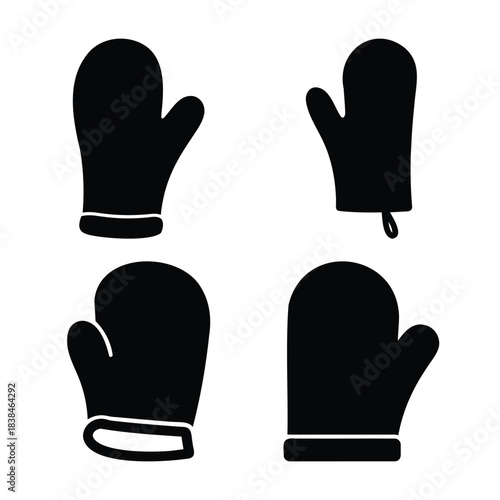 Four different oven mitts and cooking gloves vector icon set